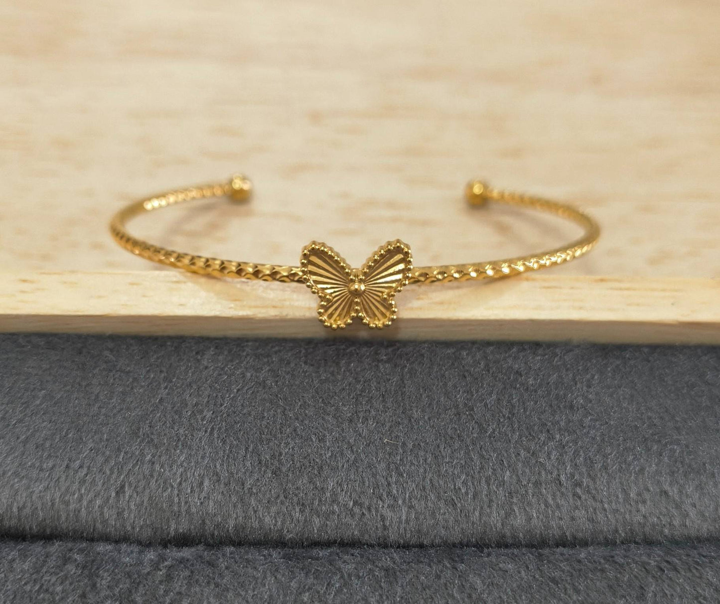 Anti Tarnish Delicate Butterfly Cuff Bangle 18K Gold Plated