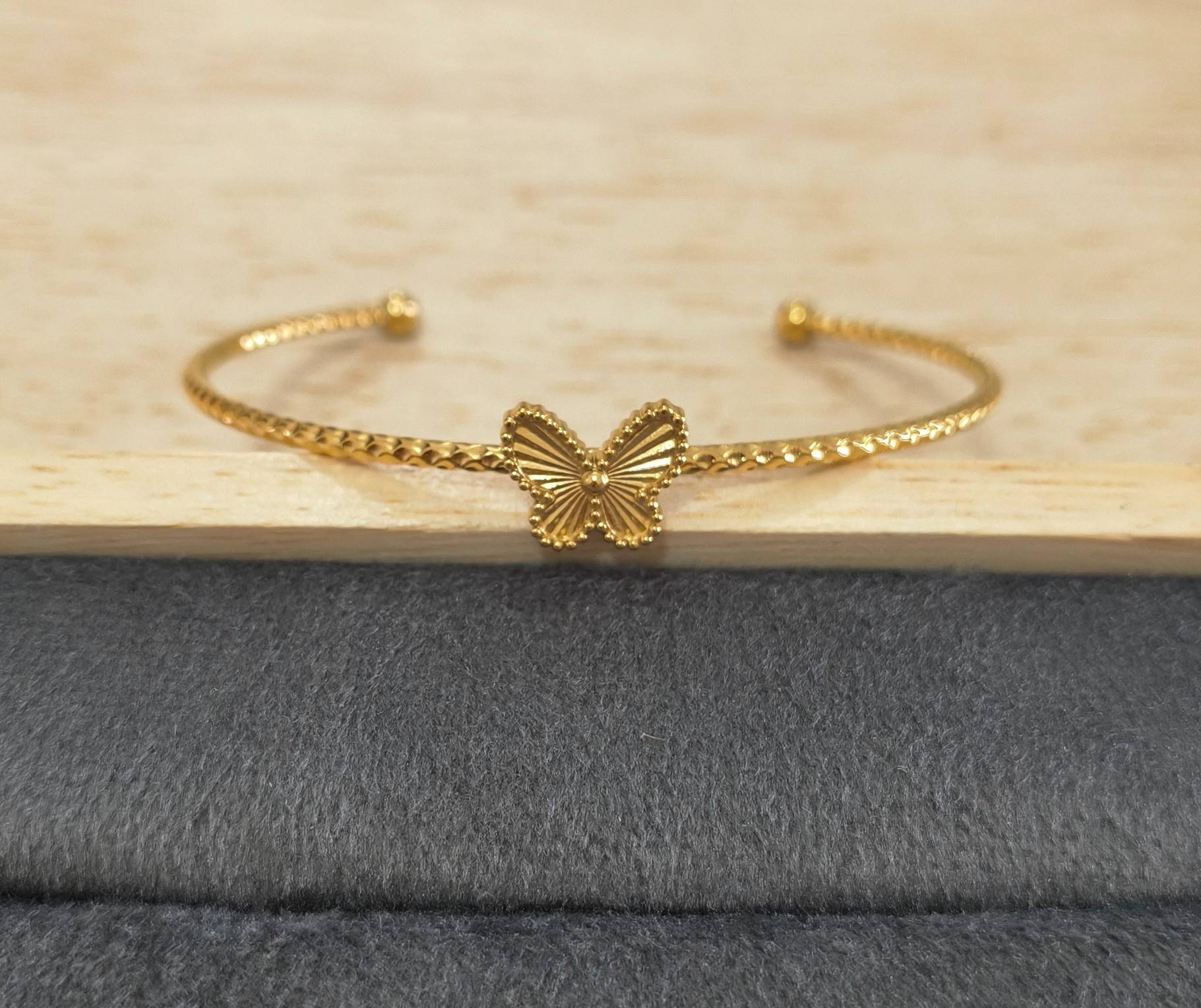 Anti Tarnish Delicate Butterfly Cuff Bangle 18K Gold Plated
