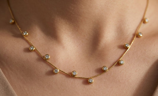Anti Tarnish Delicate Diamond Charms Necklace 18K Gold Plated