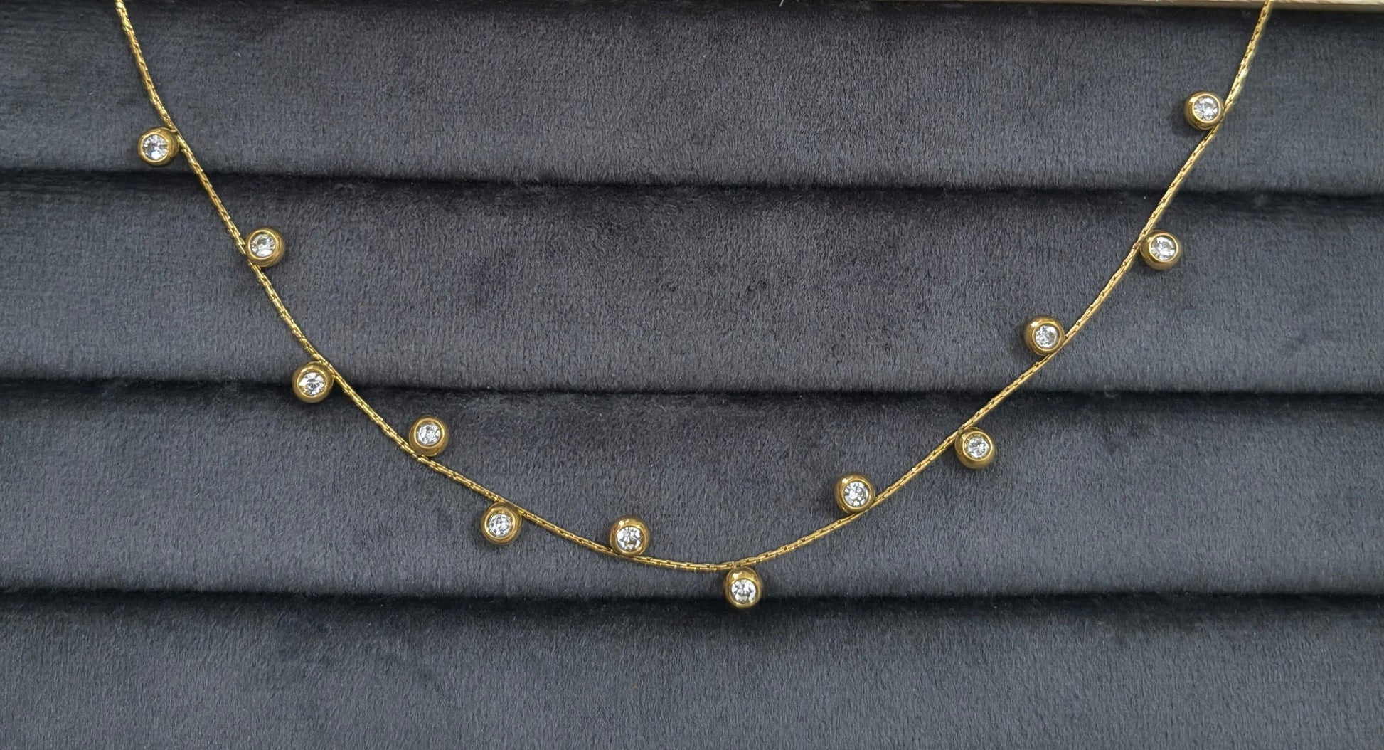 Anti Tarnish Delicate Diamond Charms Necklace 18K Gold Plated