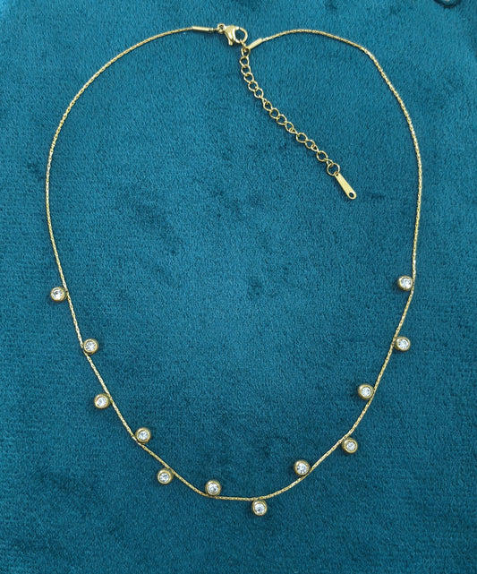 Anti Tarnish Delicate Diamond Charms Necklace 18K Gold Plated