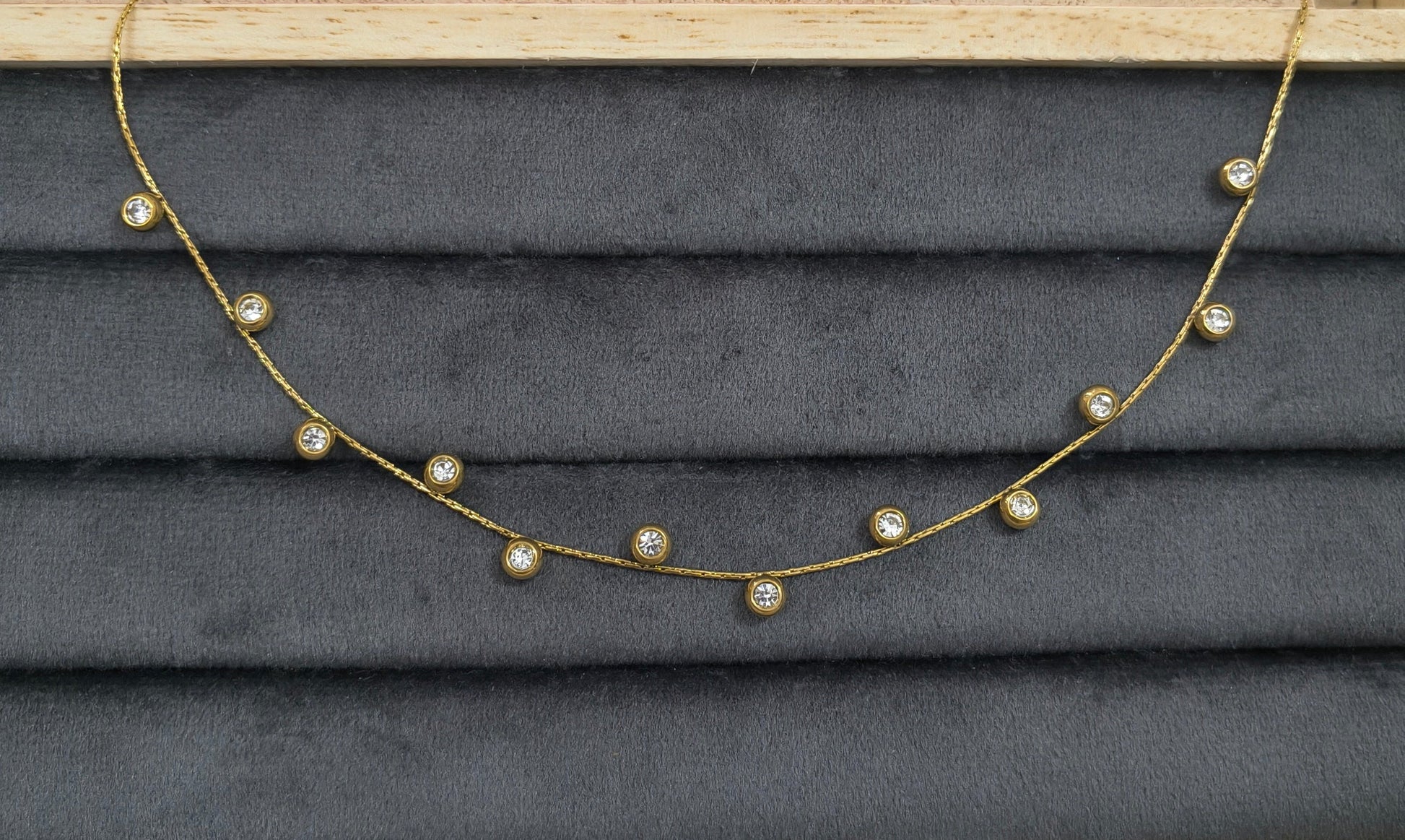 Anti Tarnish Delicate Diamond Charms Necklace 18K Gold Plated