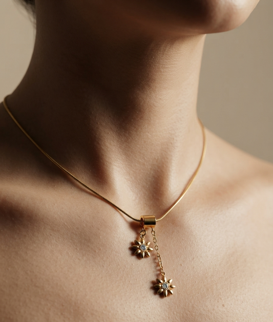 Anti Tarnish Delicate Floral Necklace 18K Gold Plated
