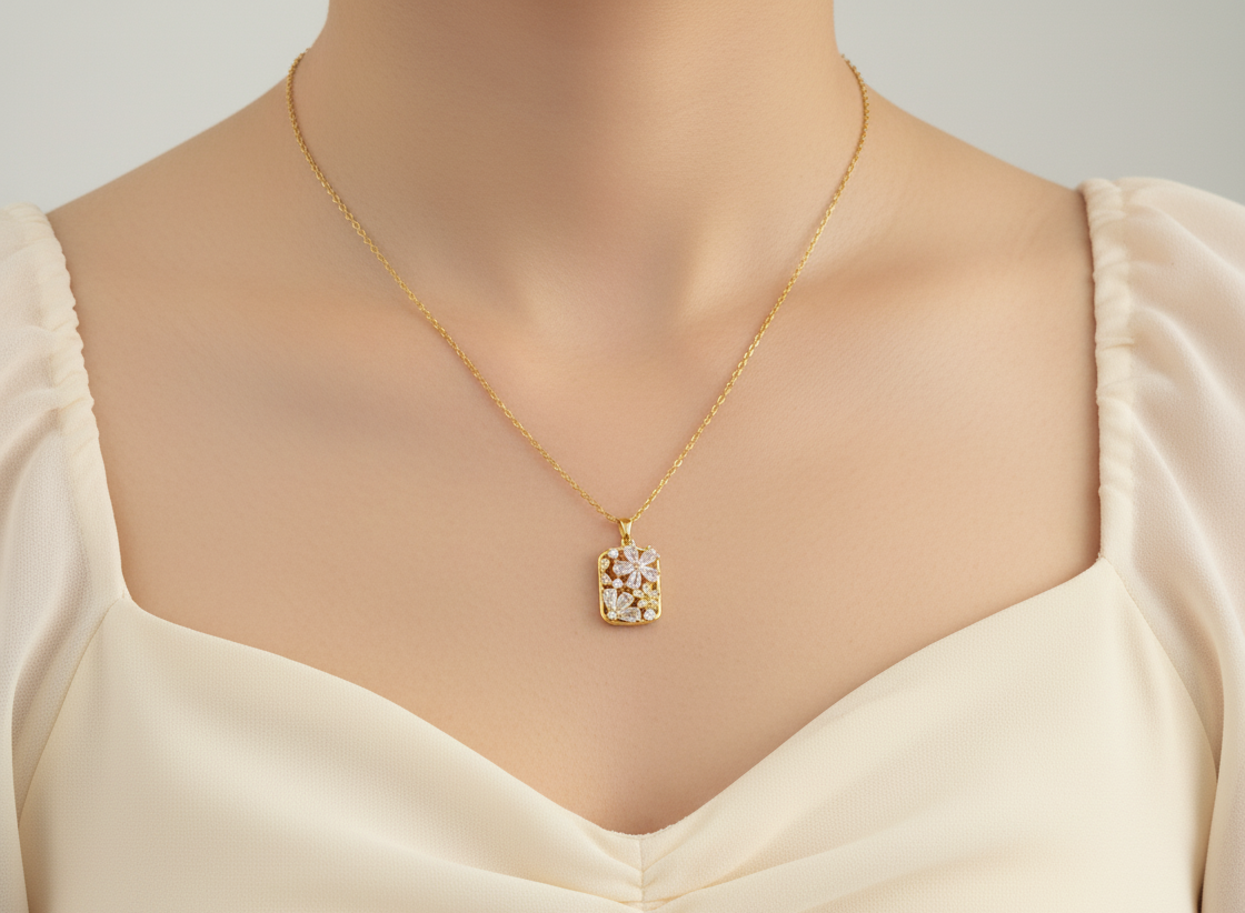 Anti Tarnish Delicate Floral Necklace 18K Gold Plated
