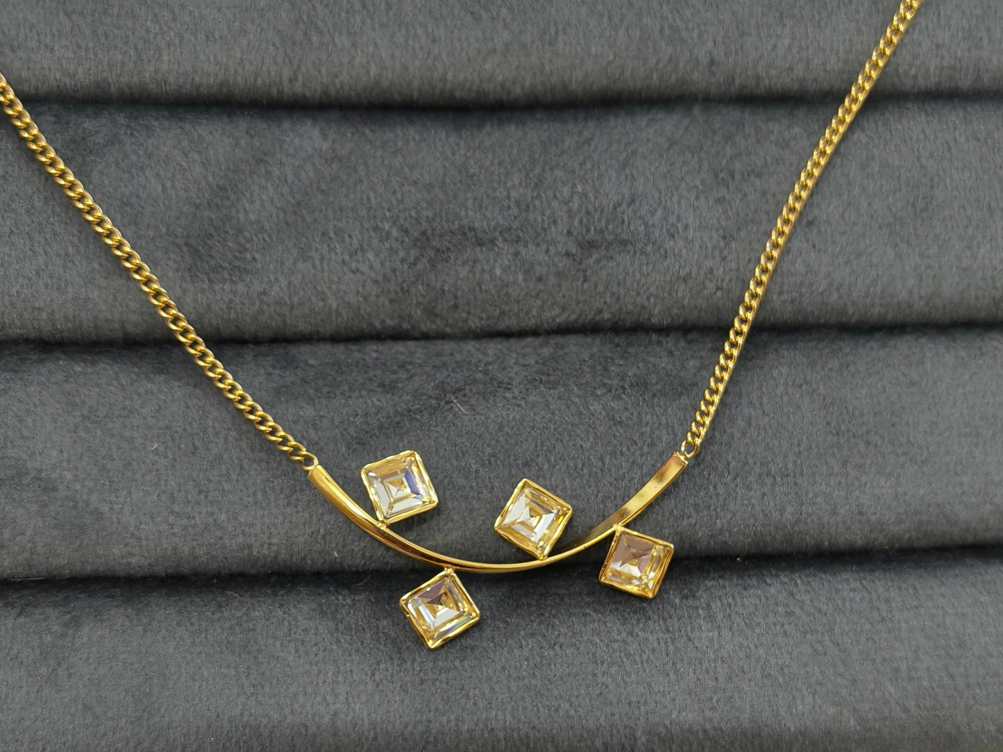 Anti Tarnish Delicate Square Diamond Necklace 18K Gold Plated
