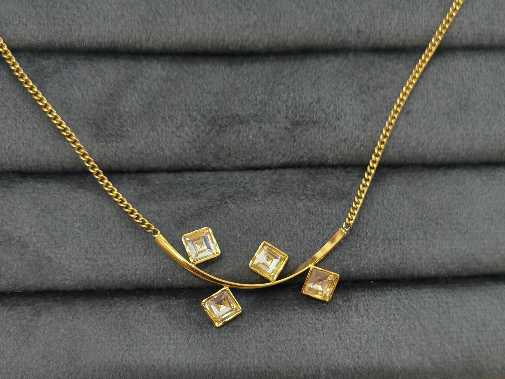 Anti Tarnish Delicate Square Diamond Necklace 18K Gold Plated