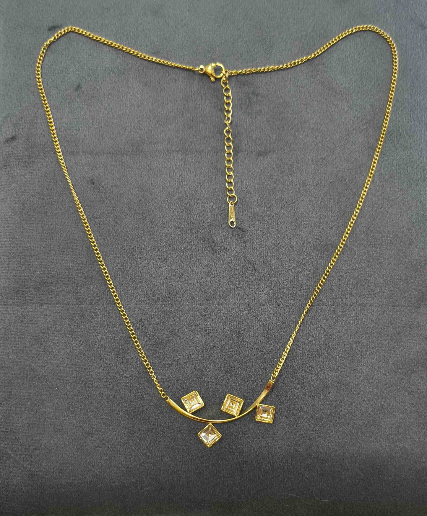 Anti Tarnish Delicate Square Diamond Necklace 18K Gold Plated