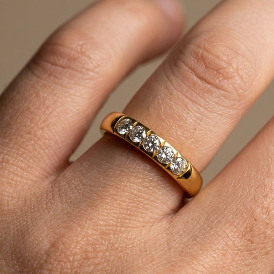 Anti Tarnish Diamond Band Ring 18K Gold Plated
