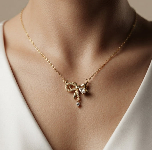 Anti Tarnish Diamonds Drops Necklace 18K Gold Plated