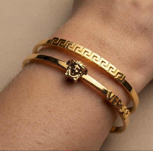 Anti Tarnish Double Band Cuff Bracelet 18K Gold Plated