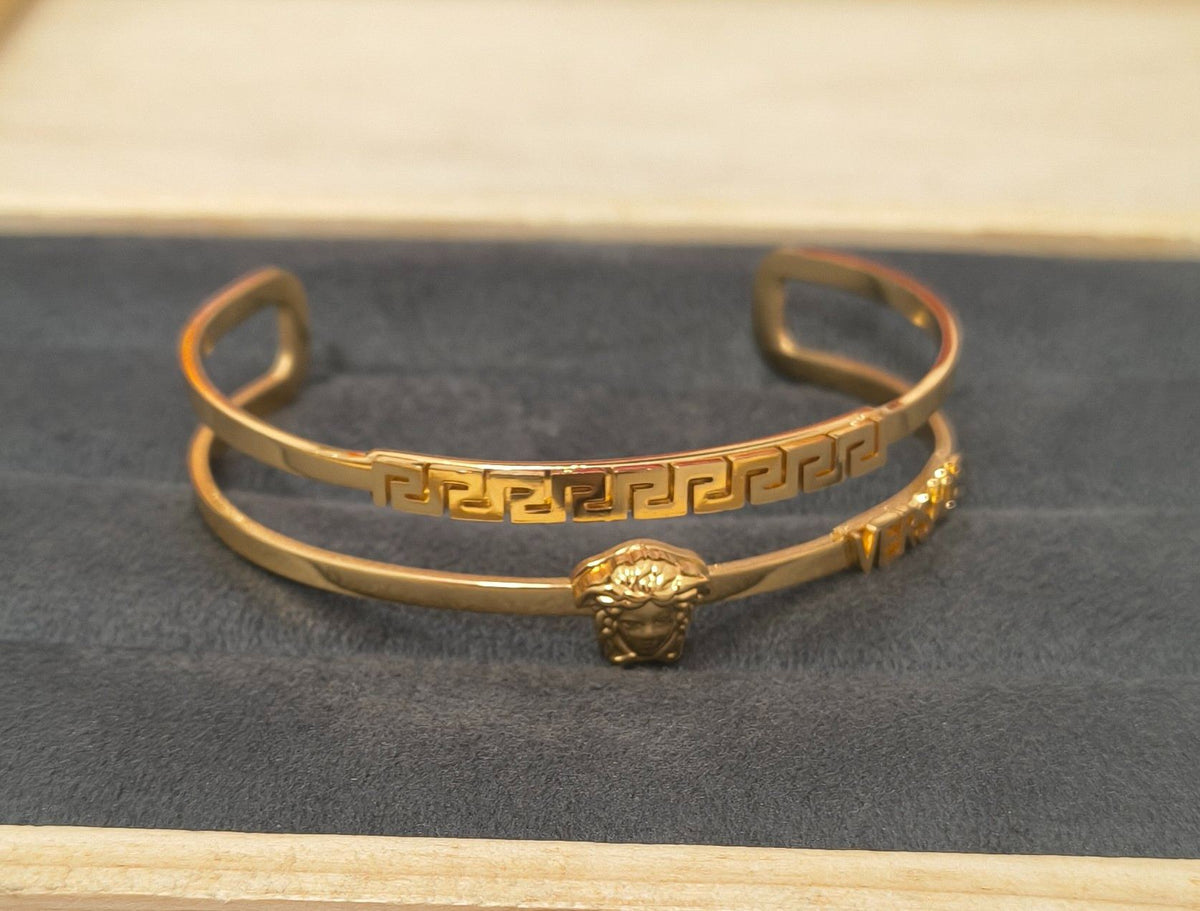 Anti Tarnish Double Band Cuff Bracelet 18K Gold Plated
