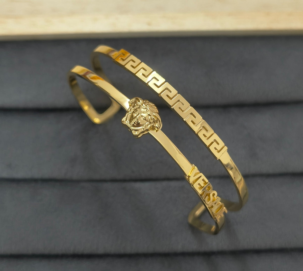 Anti Tarnish Double Band Cuff Bracelet 18K Gold Plated