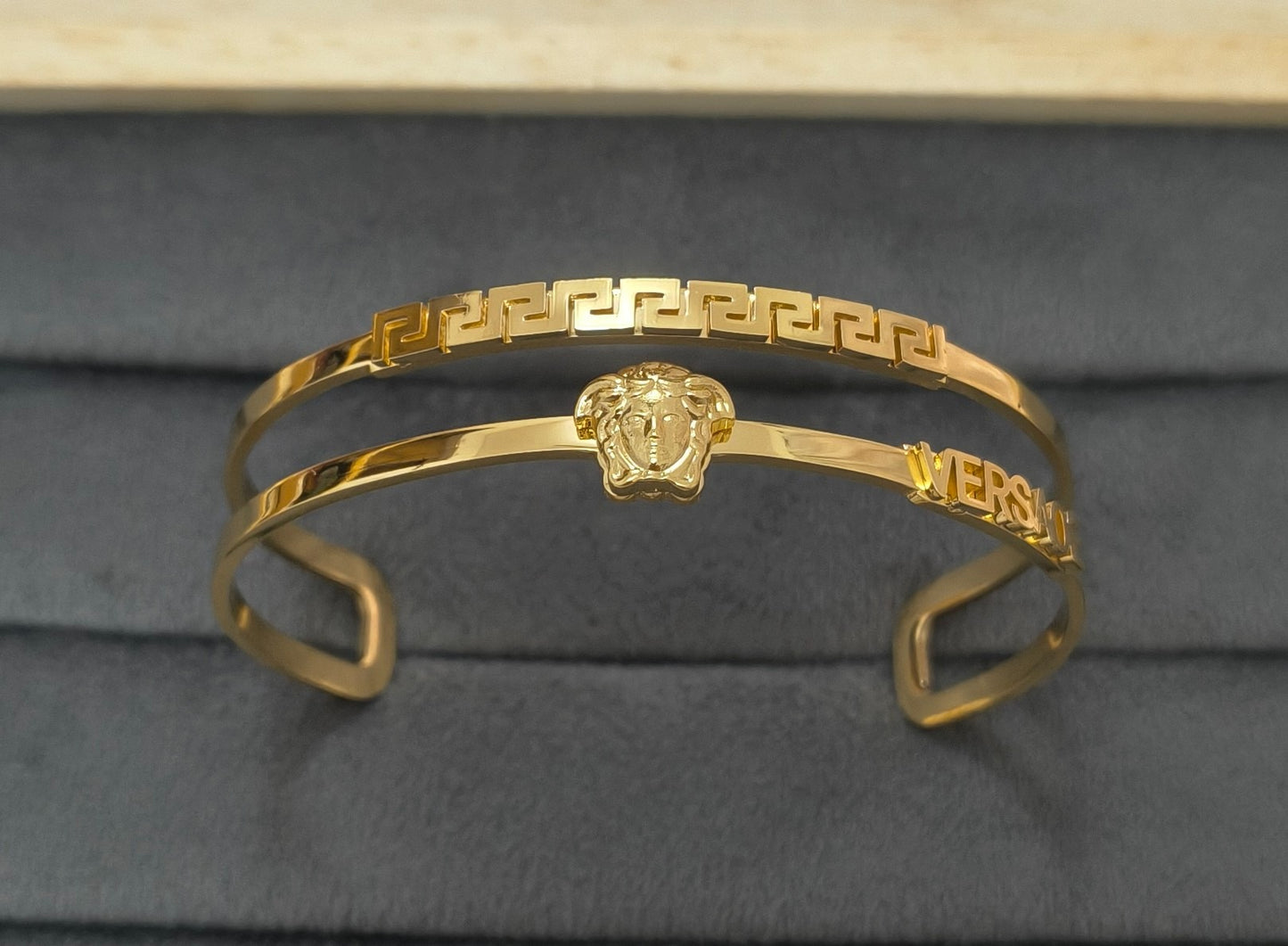 Anti Tarnish Double Band Cuff Bracelet 18K Gold Plated