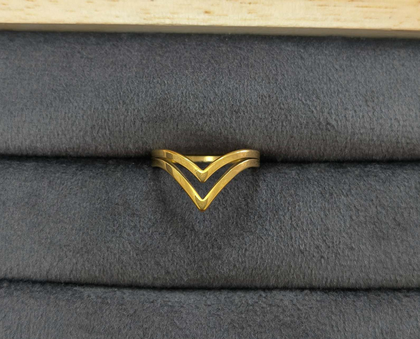 Anti Tarnish Double Band V shape Ring 18K Gold Plated

