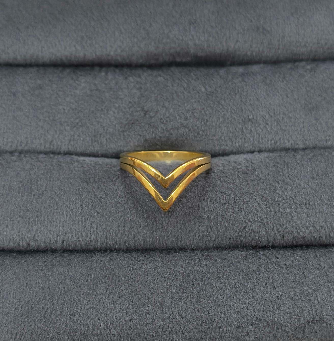 Anti Tarnish Double Band V shape Ring 18K Gold Plated
