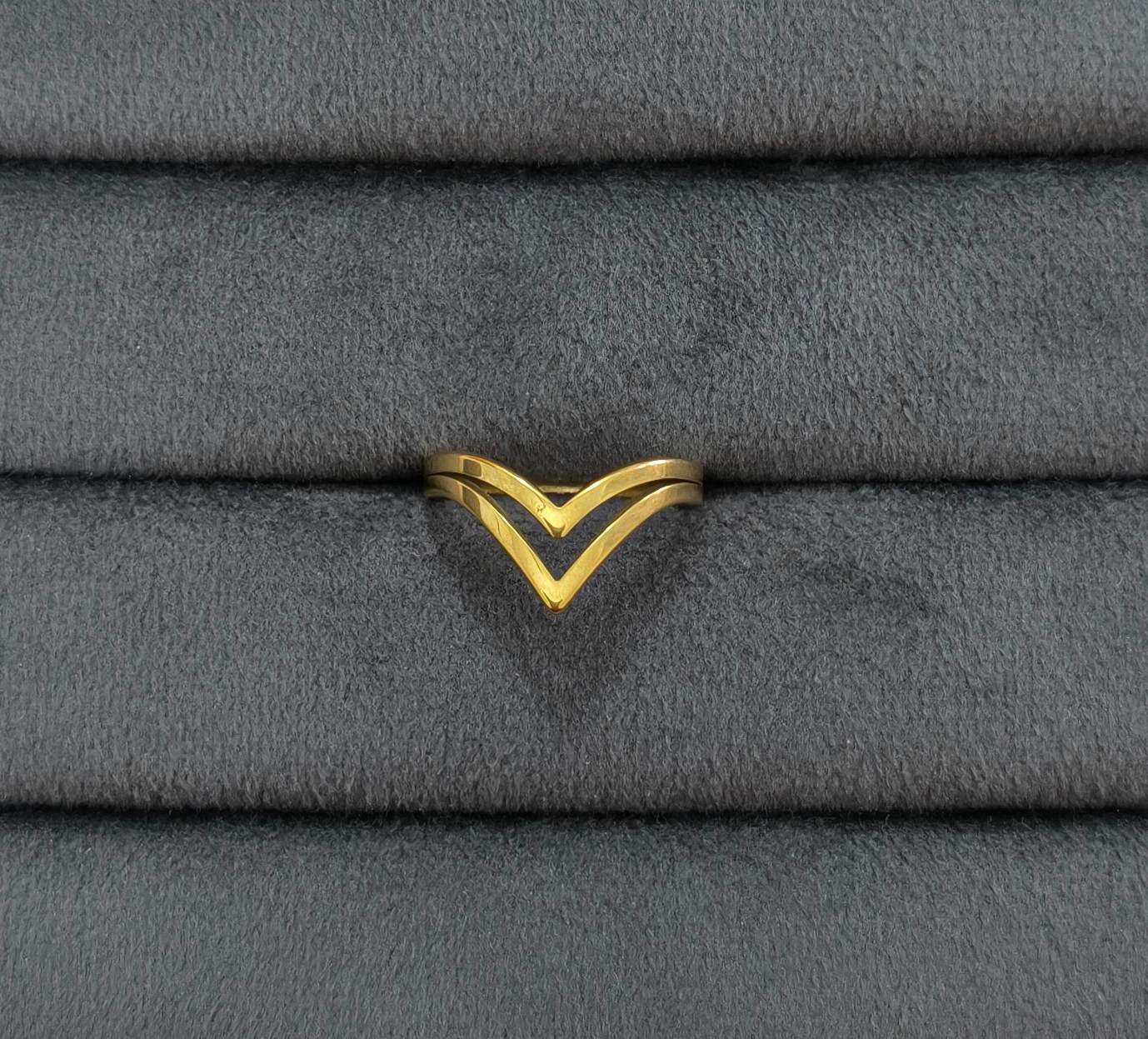 Anti Tarnish Double Band V shape Ring 18K Gold Plated
