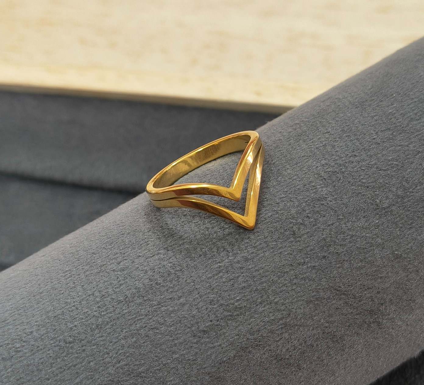 Anti Tarnish Double Band V shape Ring 18K Gold Plated
