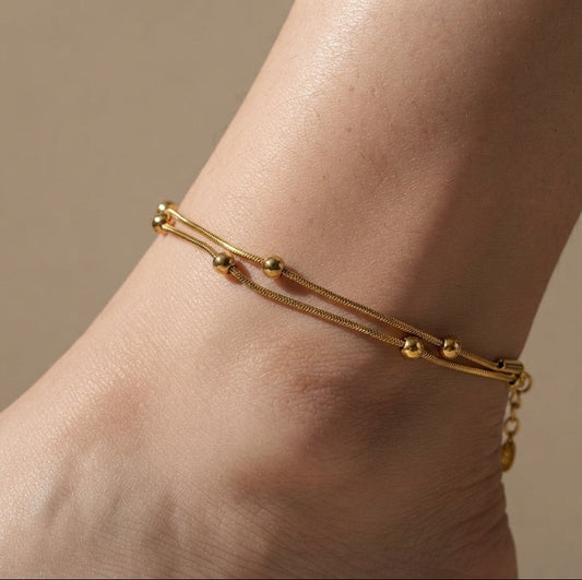 Anti Tarnish Double Layered Anklet 18K Gold Plated