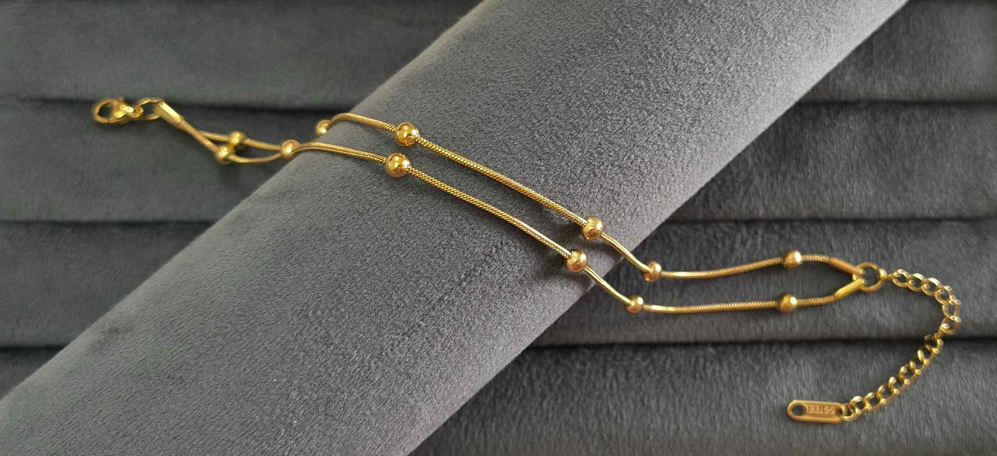 Anti Tarnish Double Layered Anklet 18K Gold Plated