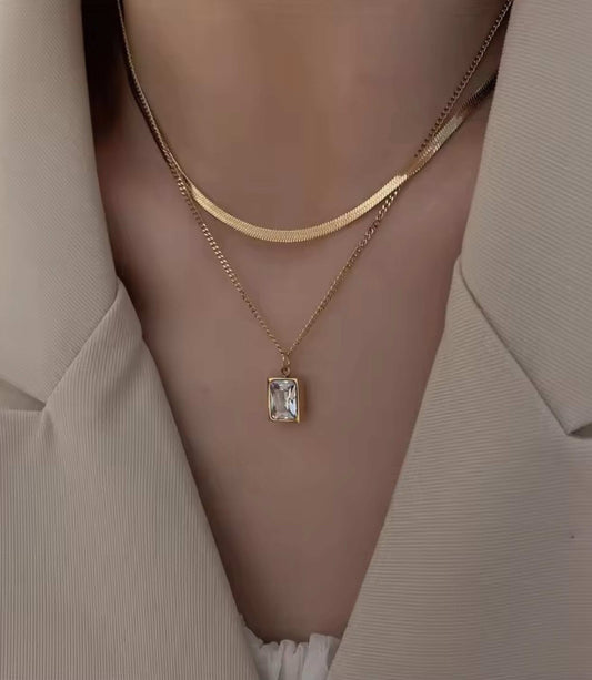 Anti Tarnish Gold Chain Necklace with Stone Pendant - Buy Now