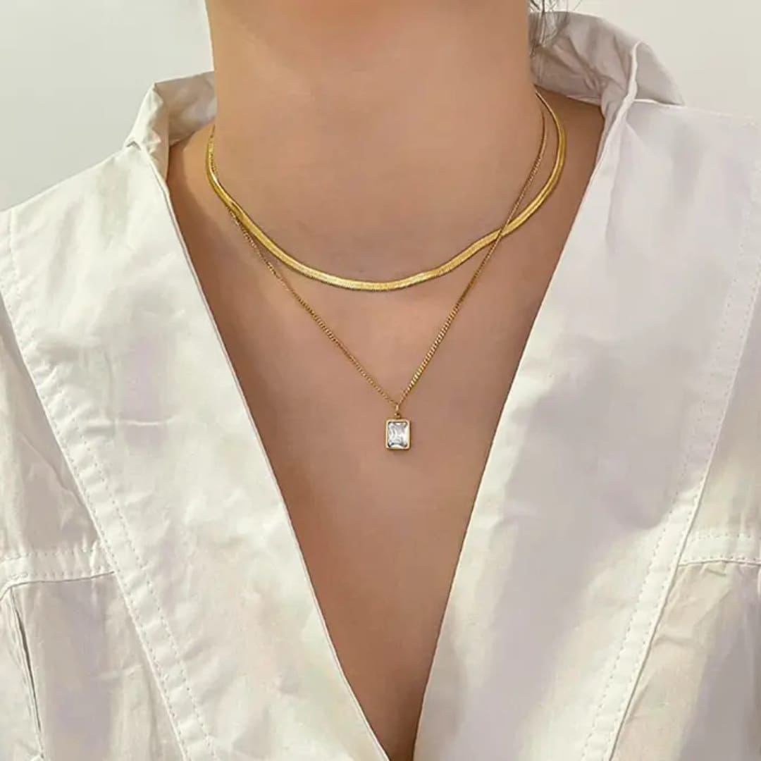 Anti Tarnish Double Layered Gold Chain Necklace 18k PVD plated
