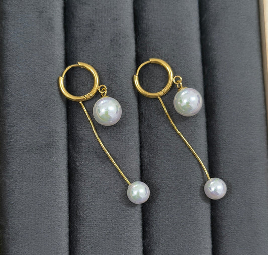 Anti Tarnish Double Pearl  Drop Dangler Earring 18K Gold Plated