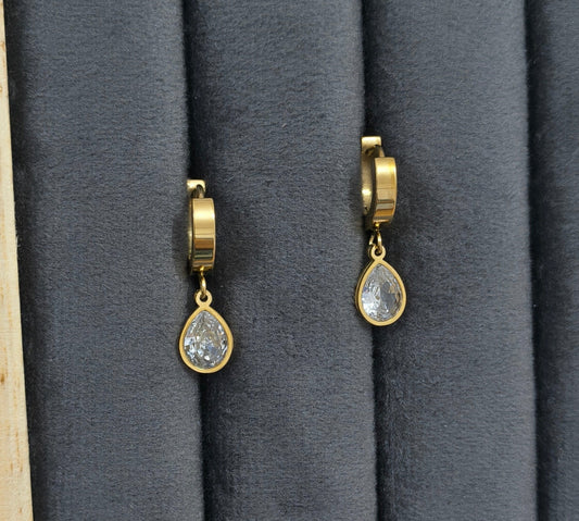 Anti Tarnish Drop Charm Earrings 18K Gold Plated