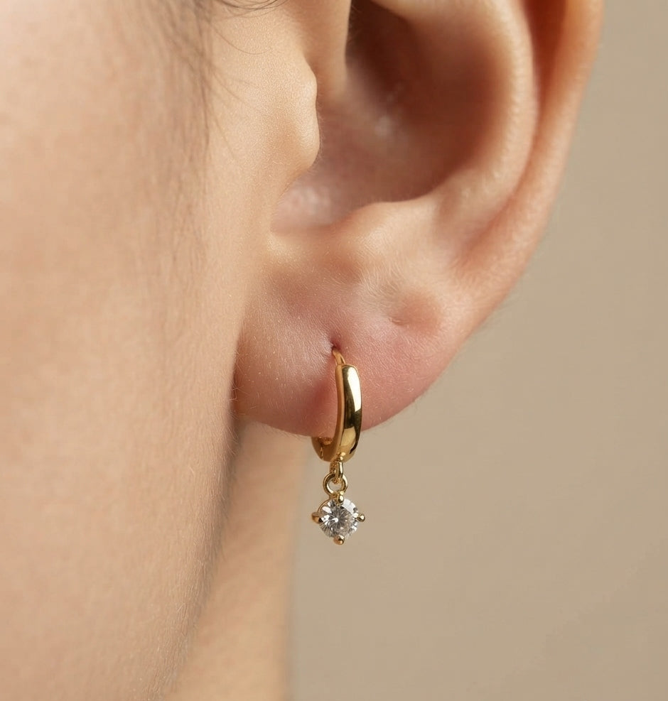 Anti Tarnish Drop Charm Earrings 18K Gold Plated