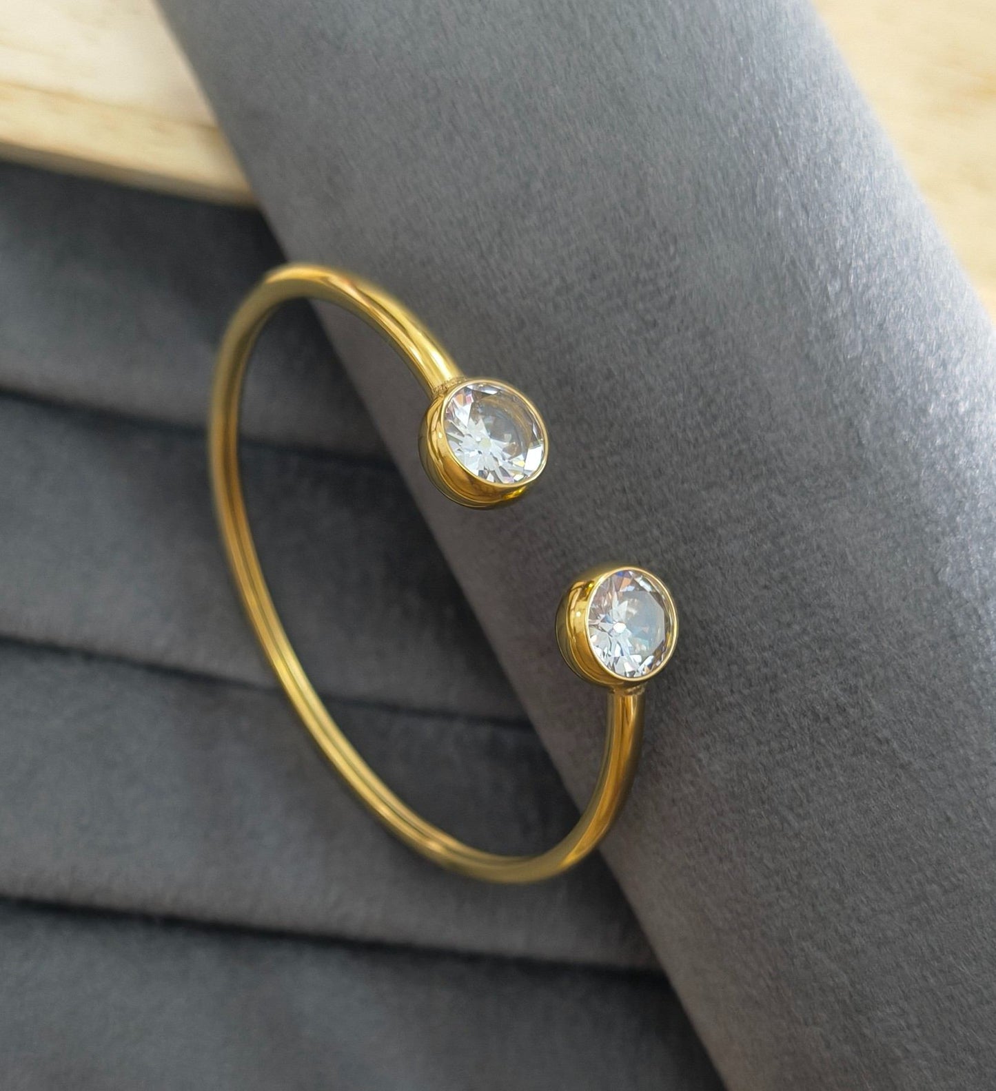 Anti Tarnish Dual-Stone Cuff Bracelet 18K Gold Plated