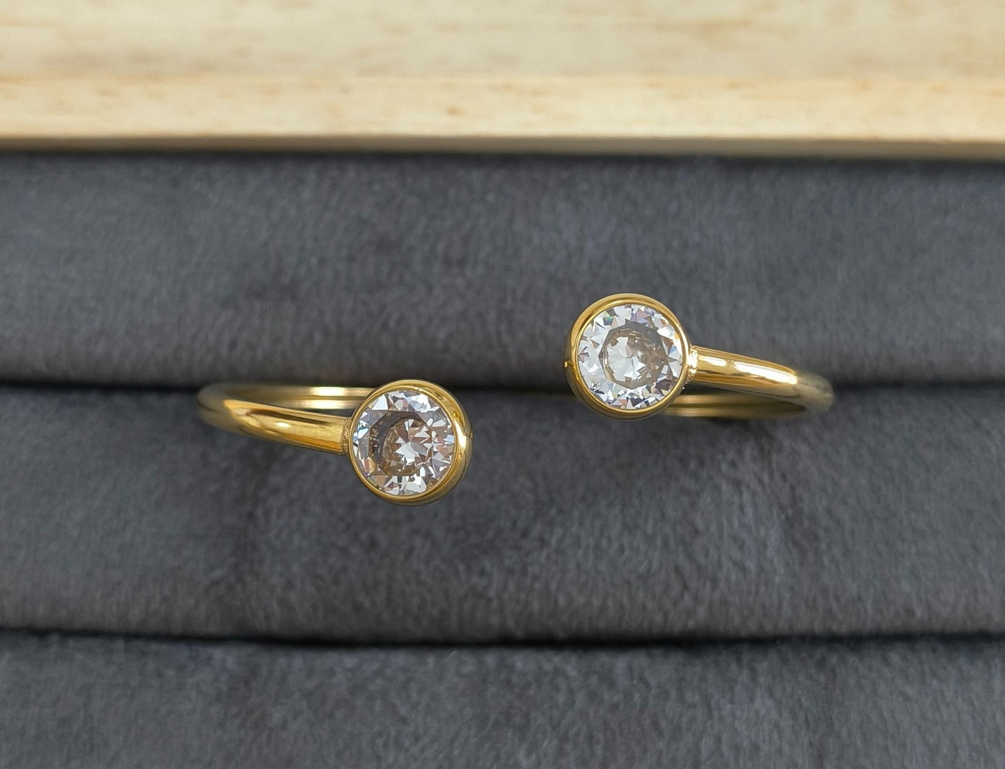 Anti Tarnish Dual-Stone Cuff Bracelet 18K Gold Plated