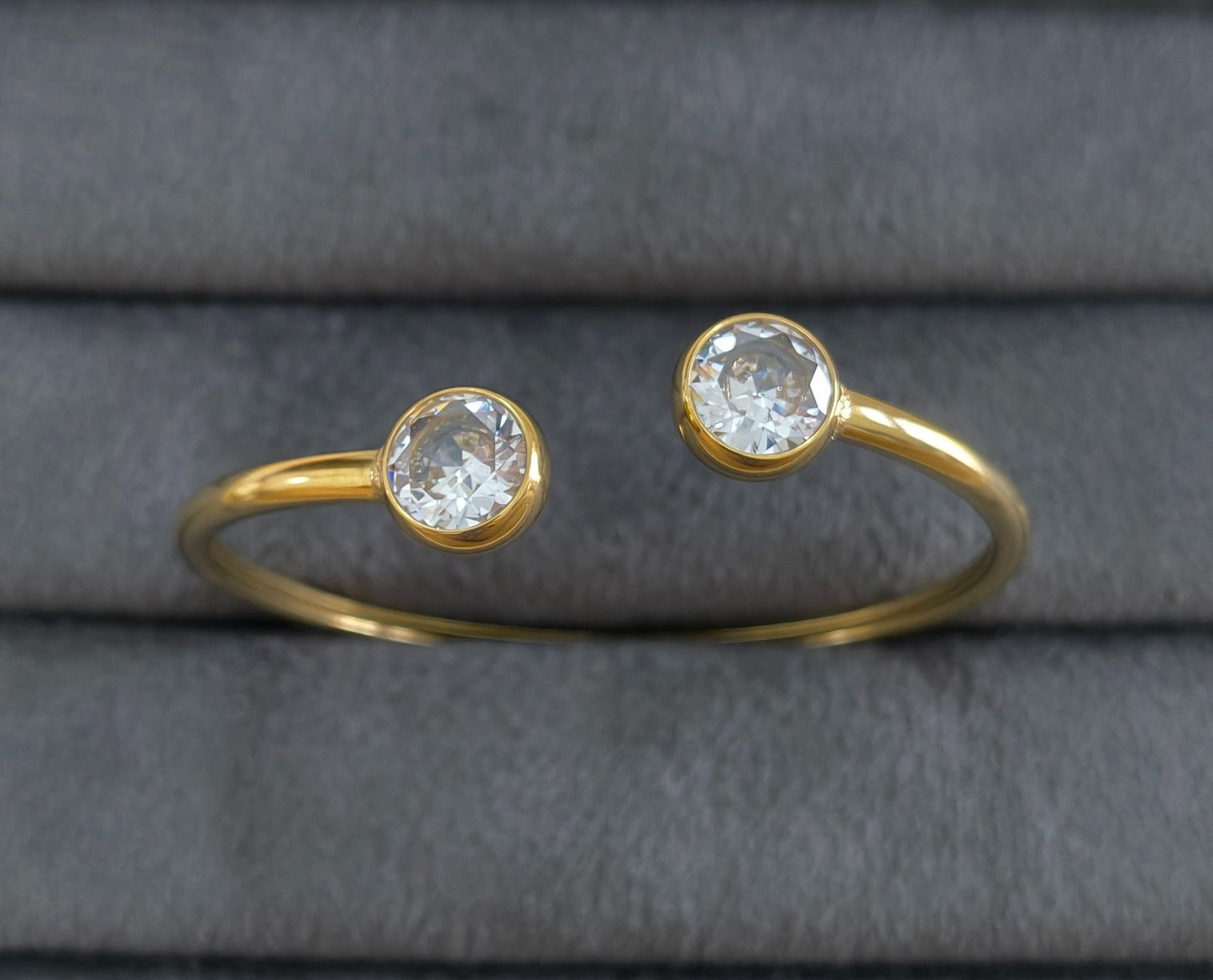 Anti Tarnish Dual-Stone Cuff Bracelet 18K Gold Plated