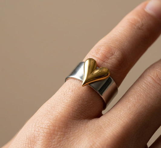 Anti Tarnish Dual Tone Bold Heart Ring 18K Gold Plated