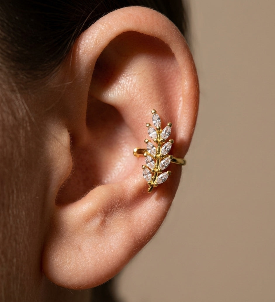 Anti Tarnish Ear Cuff Earring Leaf Pattern 18K Gold Plated