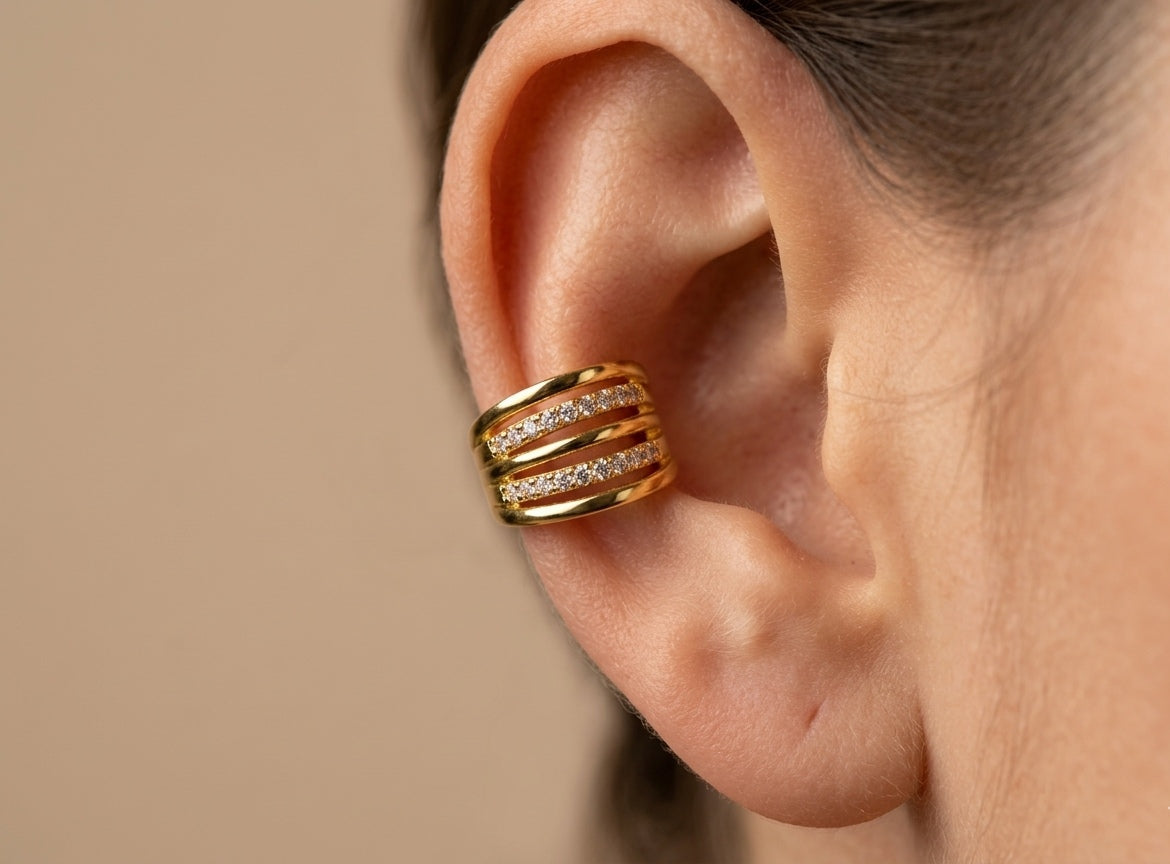 Anti Tarnish Ear Cuff Earring Multi Band 18K Gold Plated