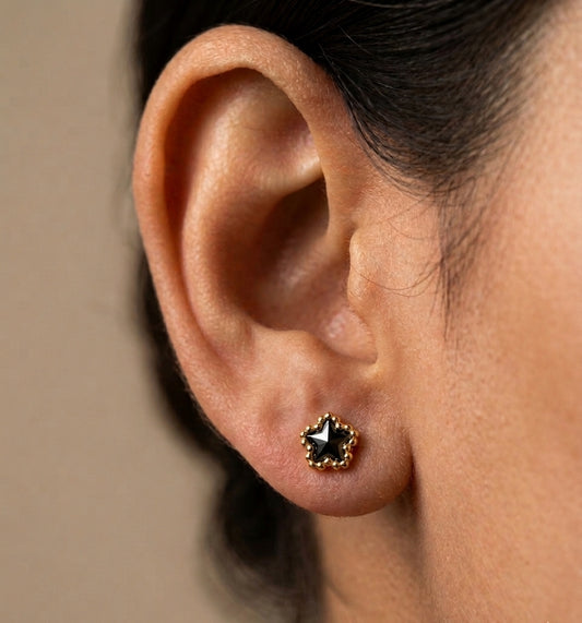 Anti Tarnish Earring Black Star Diamond Stud 18K Gold Plated