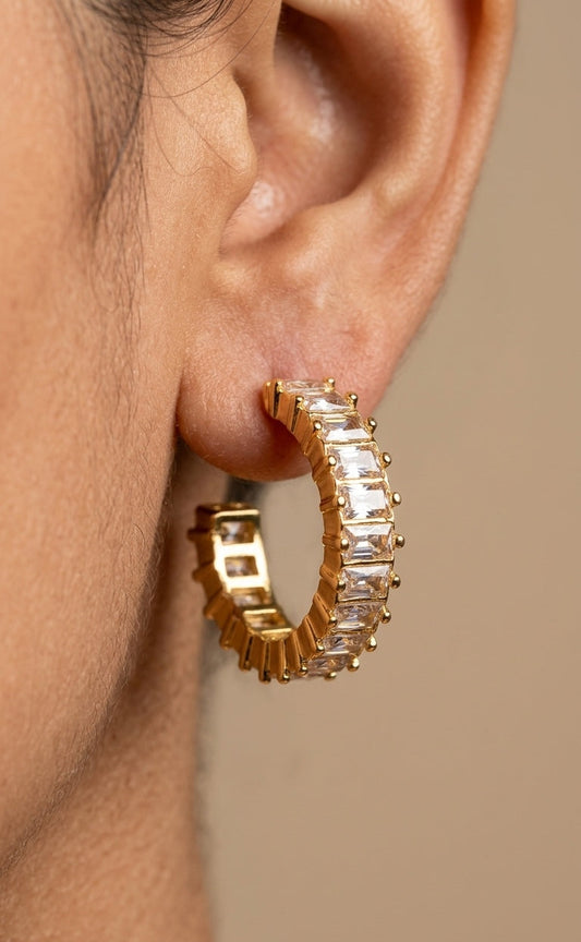 Anti Tarnish Earring Diamond Curved Studs 18K Gold Plated