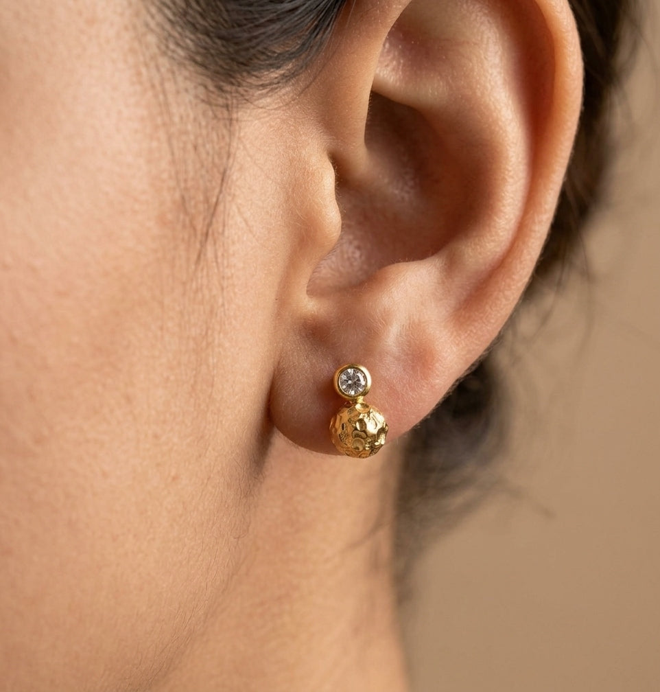 Anti Tarnish Earring Disco Bead Drop Stud 18K Gold Plated