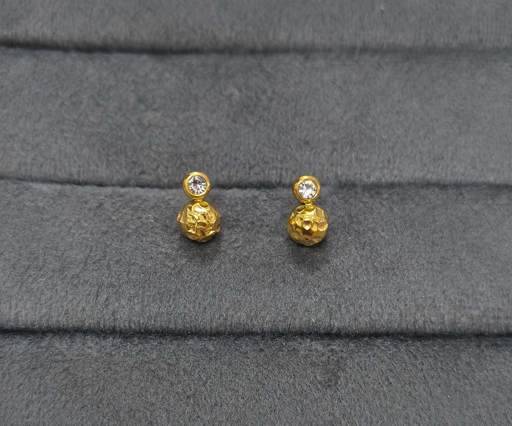 Anti Tarnish Earring Disco Bead Drop Stud 18K Gold Plated