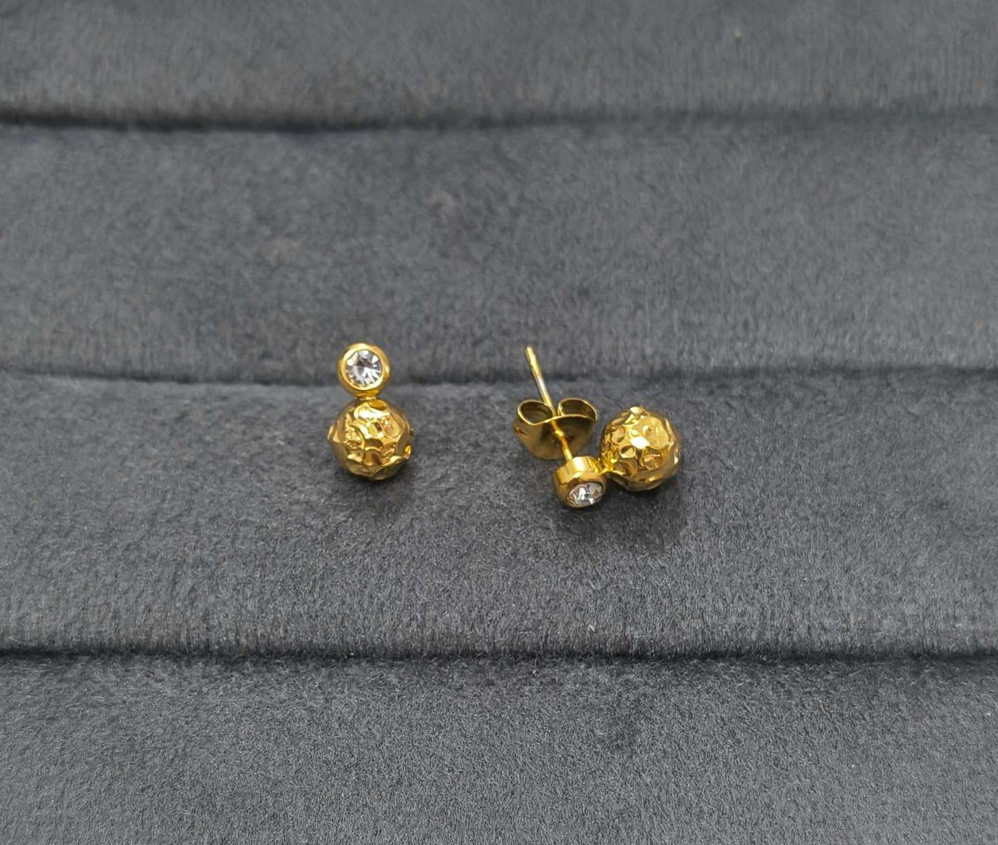 Anti Tarnish Earring Disco Bead Drop Stud 18K Gold Plated