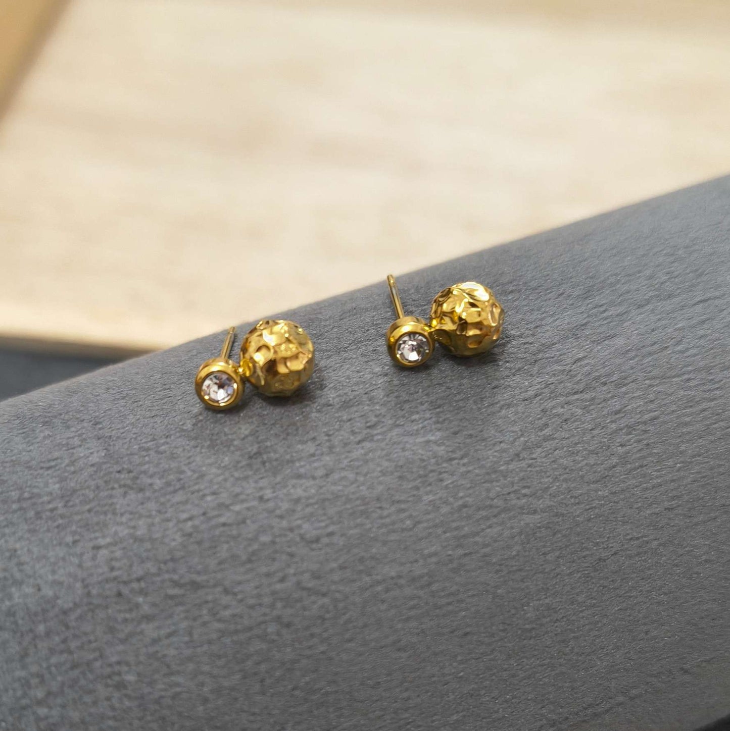 Anti Tarnish Earring Disco Bead Drop Stud 18K Gold Plated