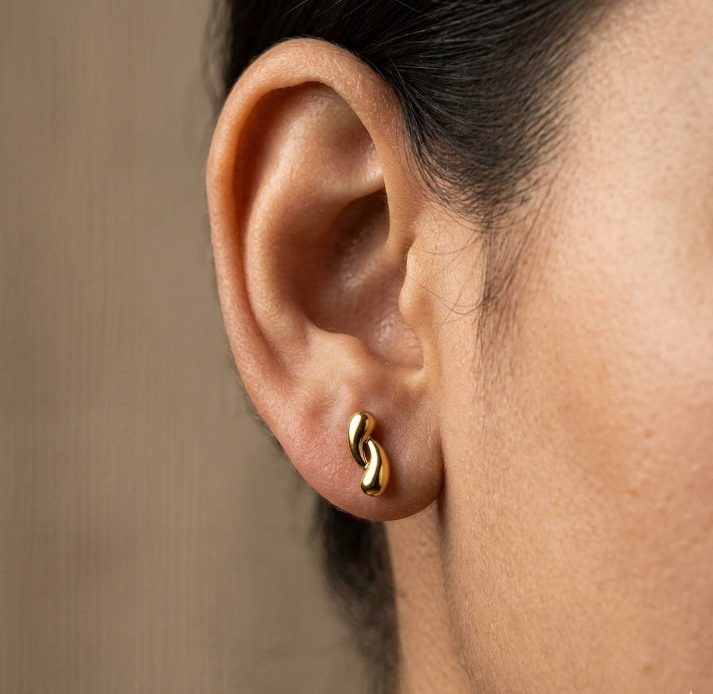 Anti Tarnish Earring Double Teardrop Stud 18K Gold Plated