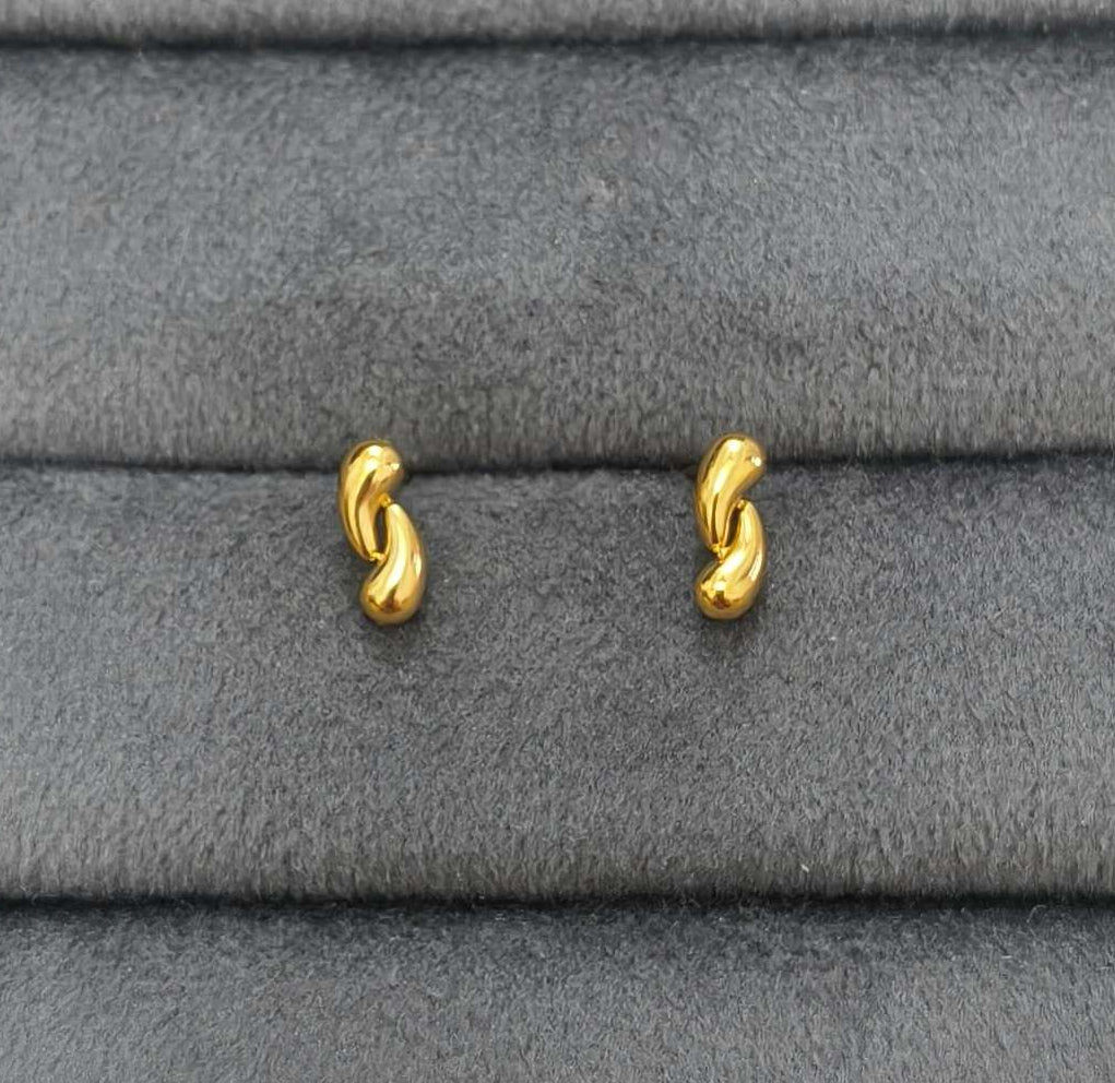 Anti Tarnish Earring Double Teardrop Stud 18K Gold Plated