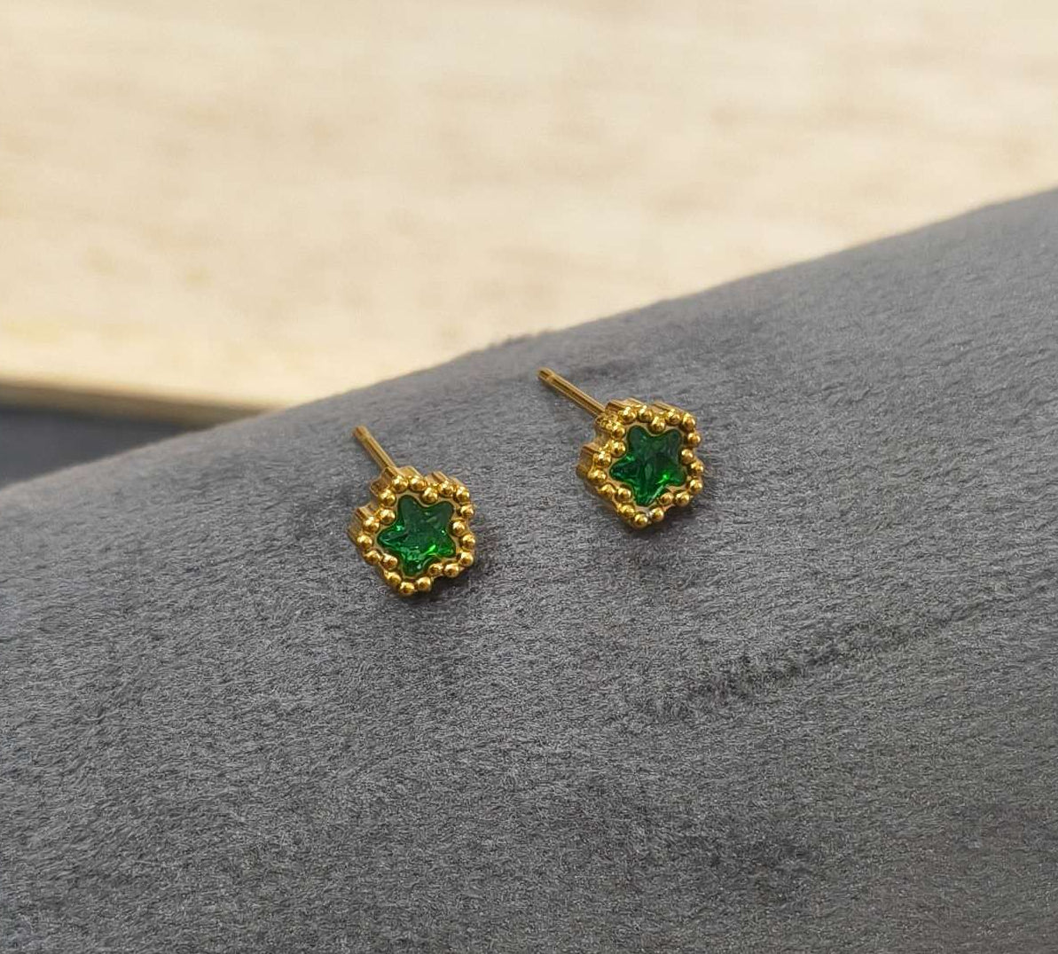 Anti Tarnish Earring Green Star Diamond Stud 18K Gold Plated