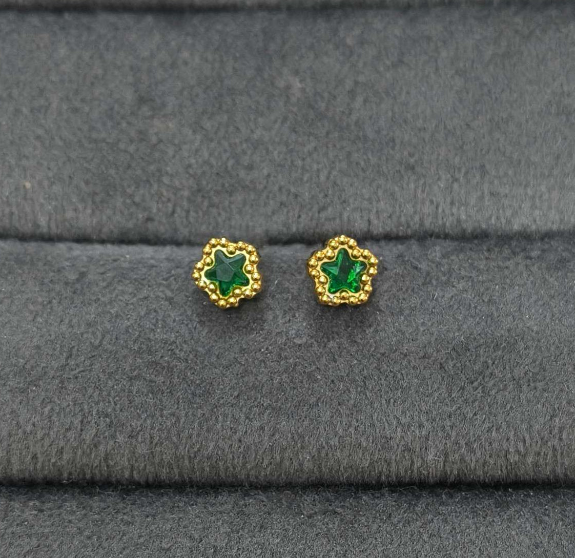 Anti Tarnish Earring Green Star Diamond Stud 18K Gold Plated
