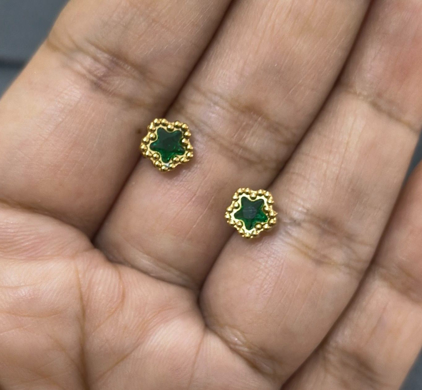 Anti Tarnish Earring Green Star Diamond Stud 18K Gold Plated