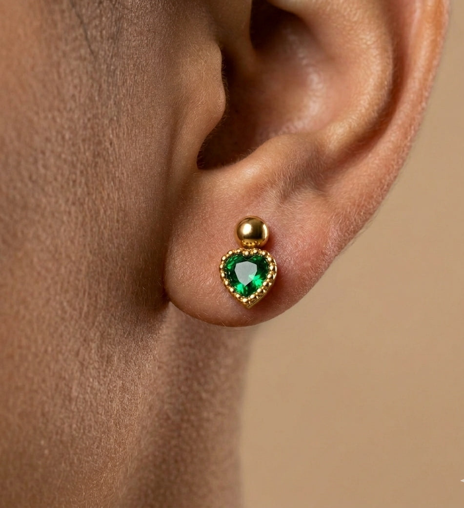 Anti Tarnish Earring Heart Bead Drop Stud 18K Gold Plated
