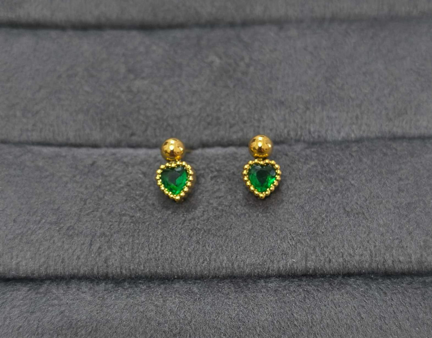 Anti Tarnish Earring Heart Bead Drop Stud 18K Gold Plated