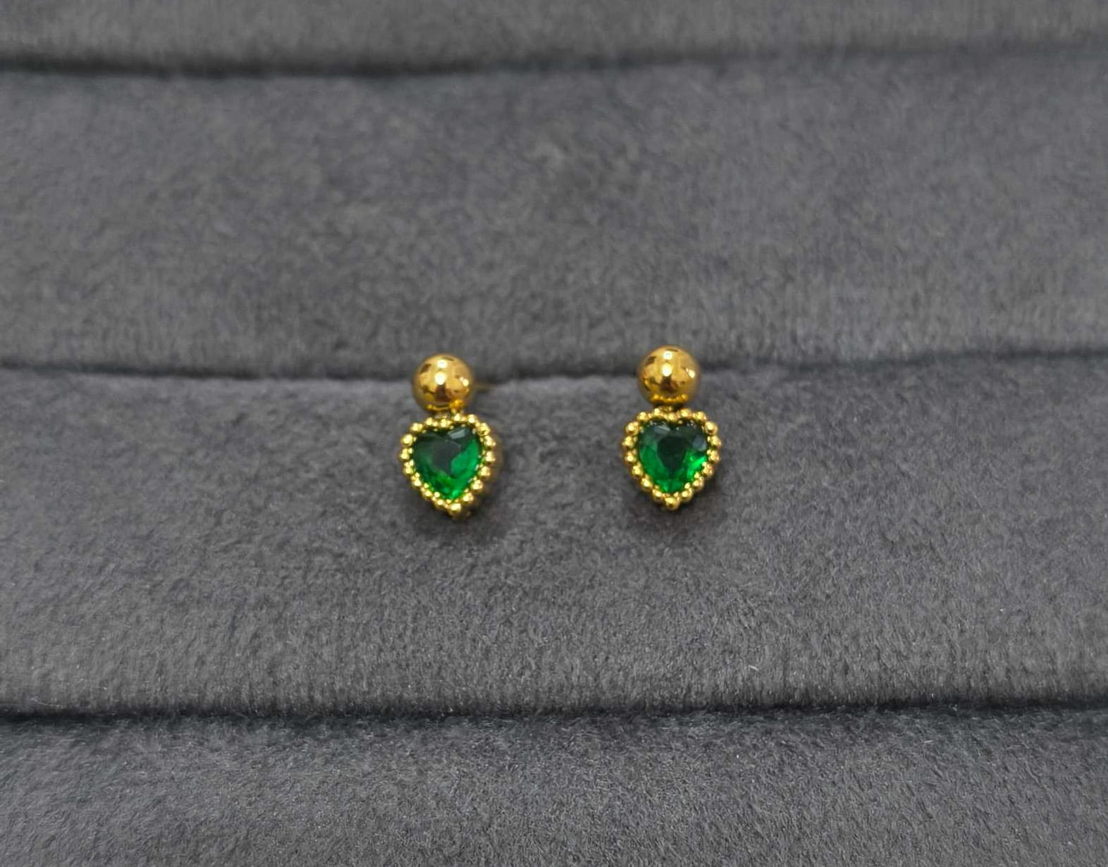 Anti Tarnish Earring Heart Bead Drop Stud 18K Gold Plated