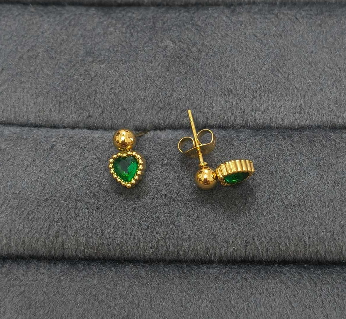 Anti Tarnish Earring Heart Bead Drop Stud 18K Gold Plated