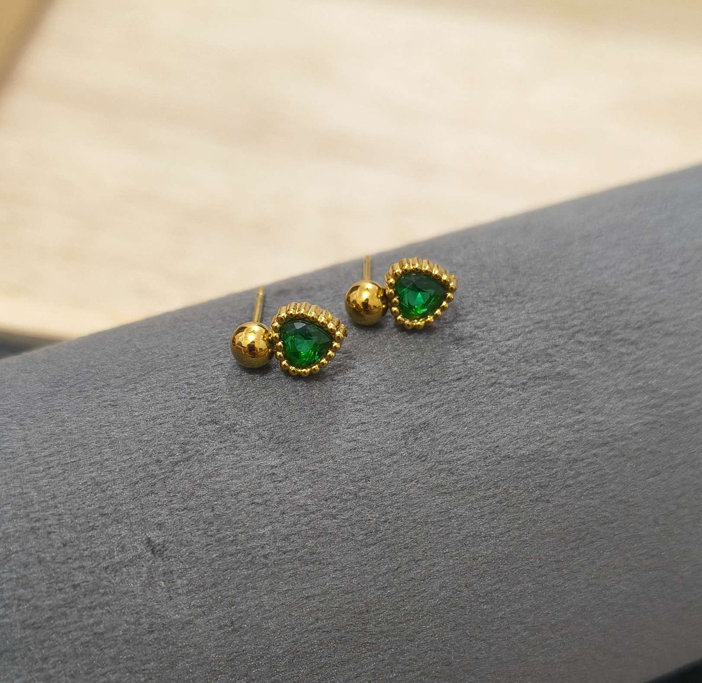 Anti Tarnish Earring Heart Bead Drop Stud 18K Gold Plated